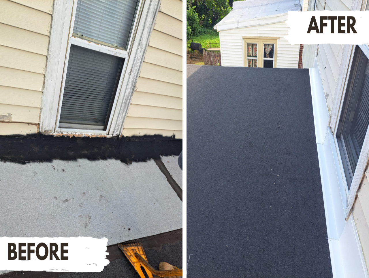 Before and after image of a Delaware roofing repair